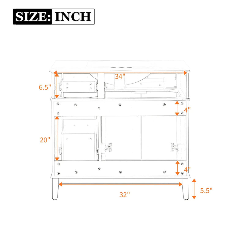 36" Gray Modern Bathroom Vanity with Ceramic Sink by HouseOfZazla