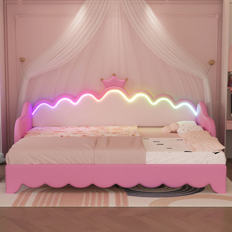Extending Daybed With LED Lights, Modern Upholstered Princess Daybed With Crown Headboard by HouseOfZazla