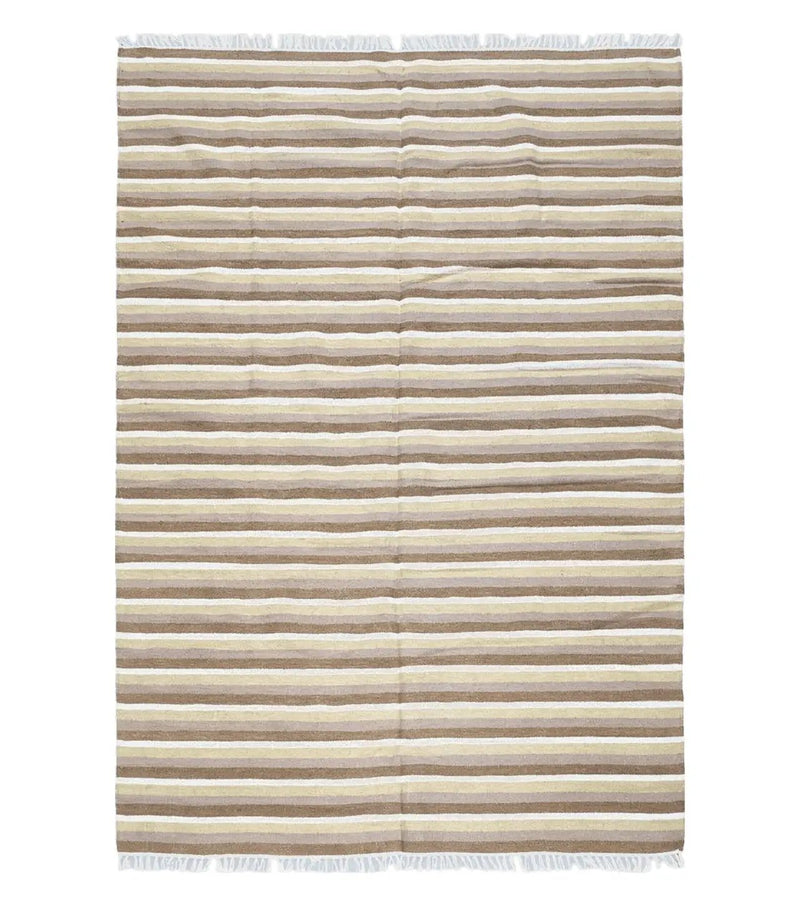 Indian Striped Blanket 6x9, Large Indo Kilim Area Rug, Earthern Tones Woolen Hand-Woven Flatweave South American Style Queen Size Bedspread by Jewel Rugs