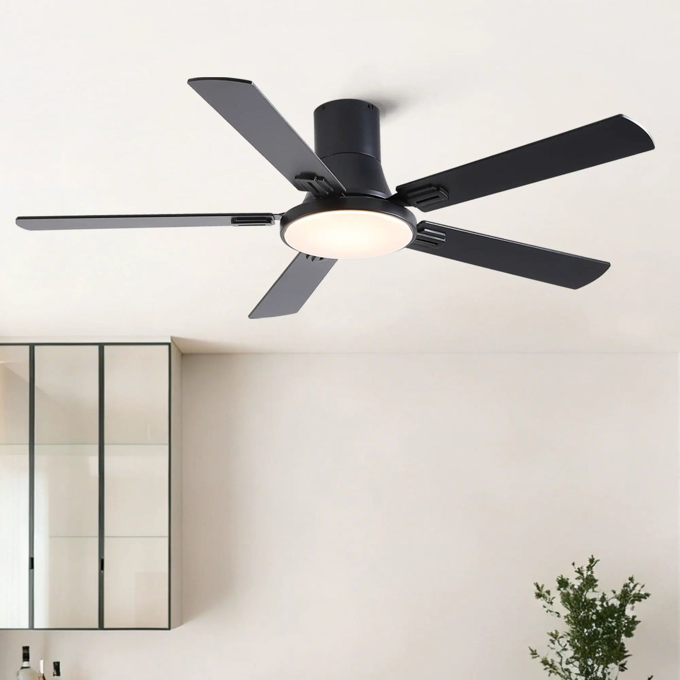 Flush Mount Ceiling Fans With LED Light And Remote Control, 5 Blades by HouseOfZazla