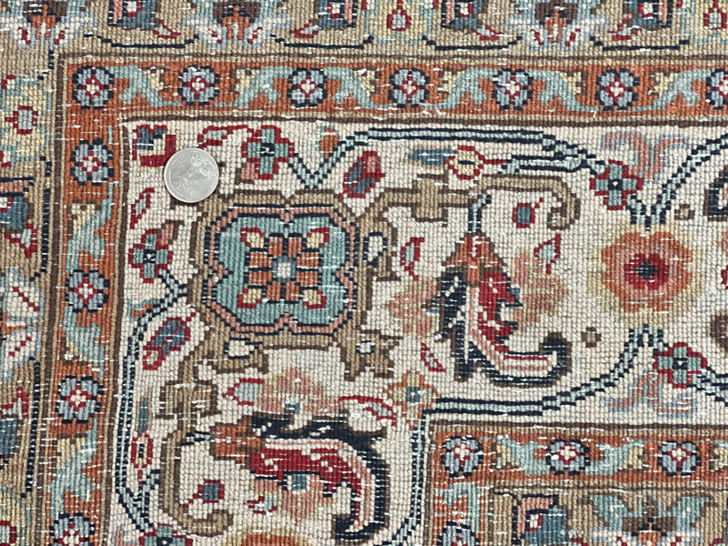 Square Indo Persian Bidjar Rug 10x10, Red, Handmade Vintage Wool Carpet by Jewel Rugs