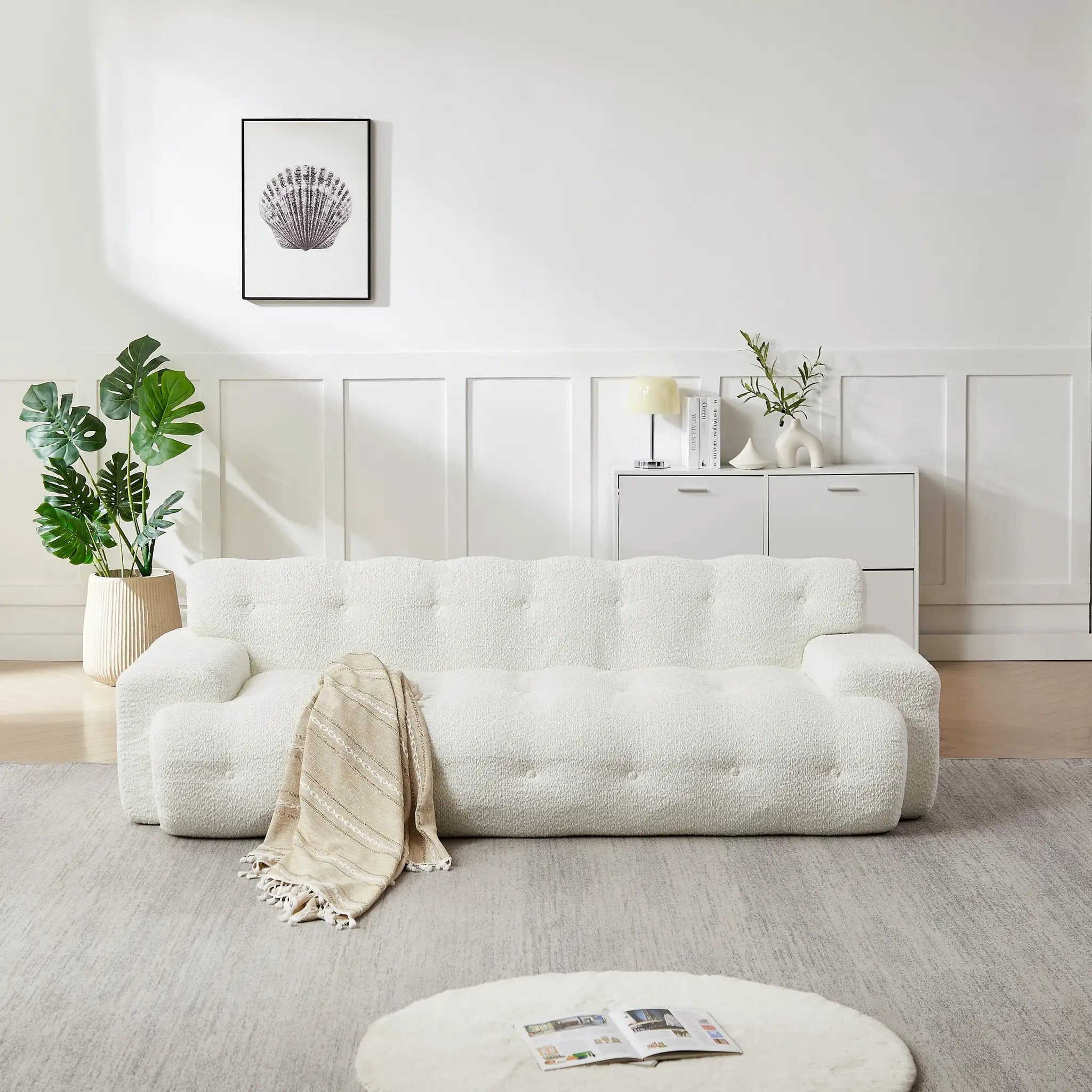 87.4-Inch Cloud Series Minimalist Button-Tufted Square Arm Three-Seater Sofa by HouseOfZazla