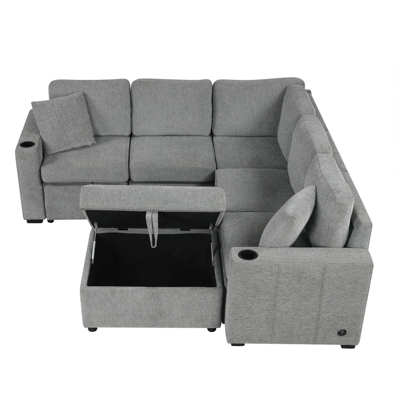 Sectional Sofa Convertible Pull-Out Sofa Bed With A Movable Storage Ottoman For Living Room by HouseOfZazla
