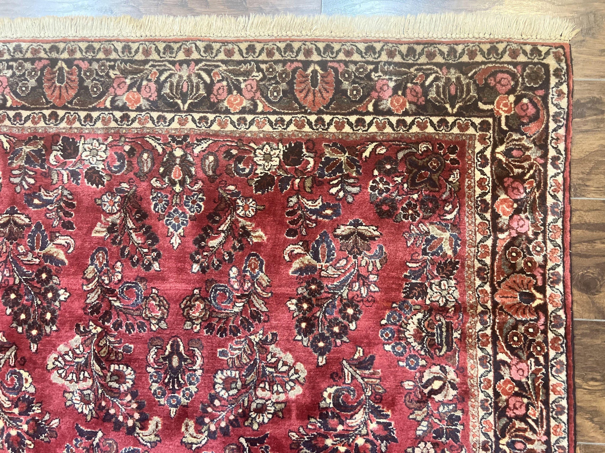 Antique Persian Sarouk Rug 4x7, Hand Knotted Wool Red Persian Carpet, Floral by Jewel Rugs