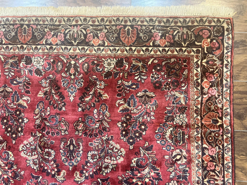 Antique Persian Sarouk Rug 4x7, Hand Knotted Wool Red Persian Carpet, Floral by Jewel Rugs