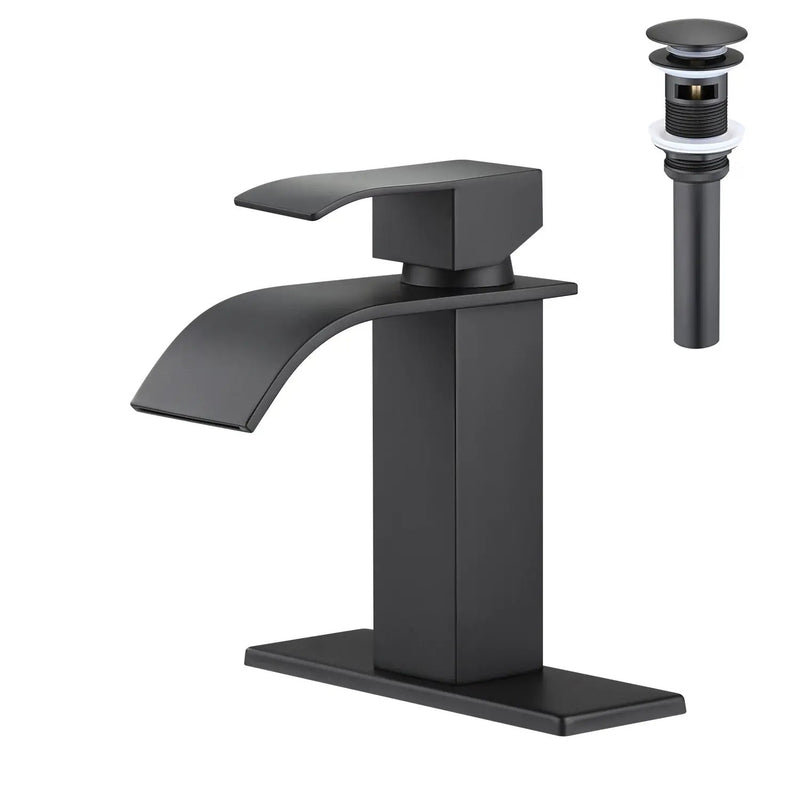 Waterfall Spout Bathroom Sink Single Handle Faucet with Pop-Up Drain by HouseOfZazla