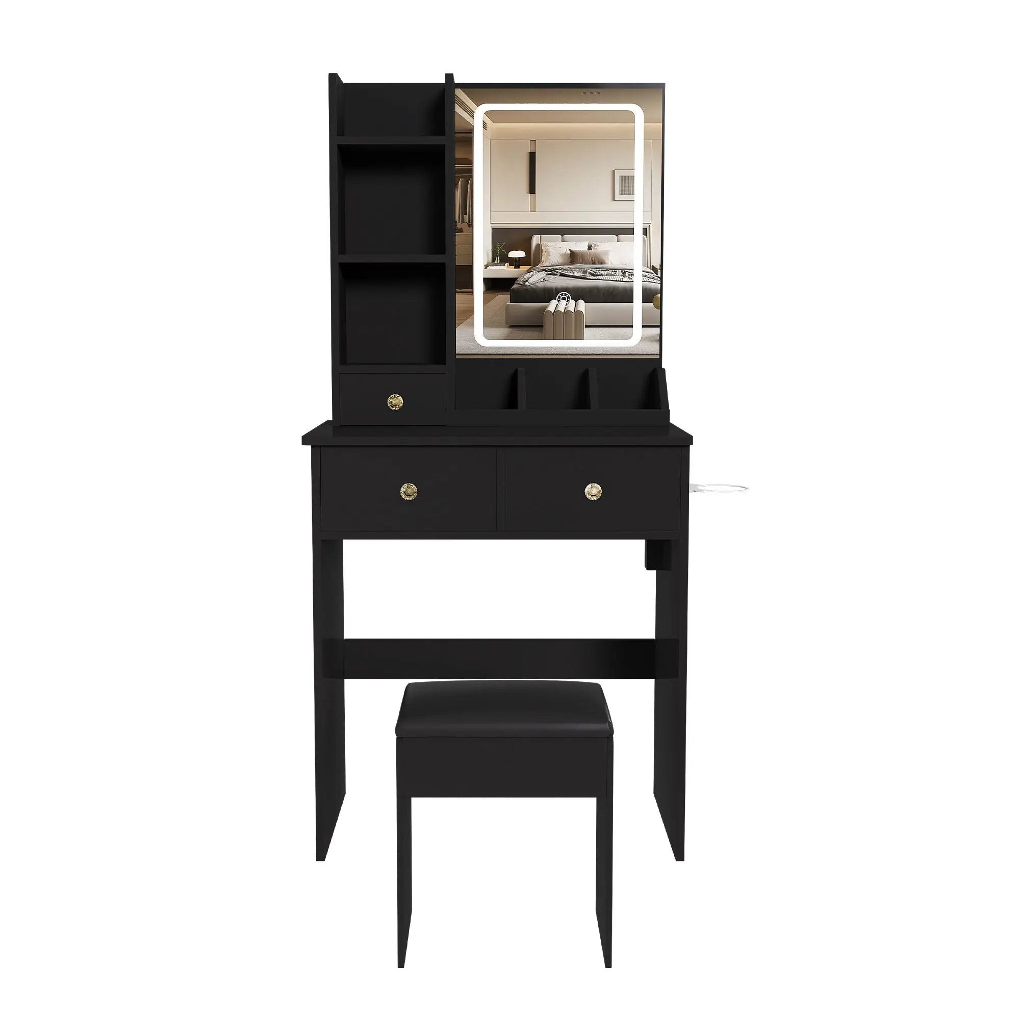 Modern Small Vanity Desk With 3 LED Lighting Modes, 3 Drawers by HouseOfZazla