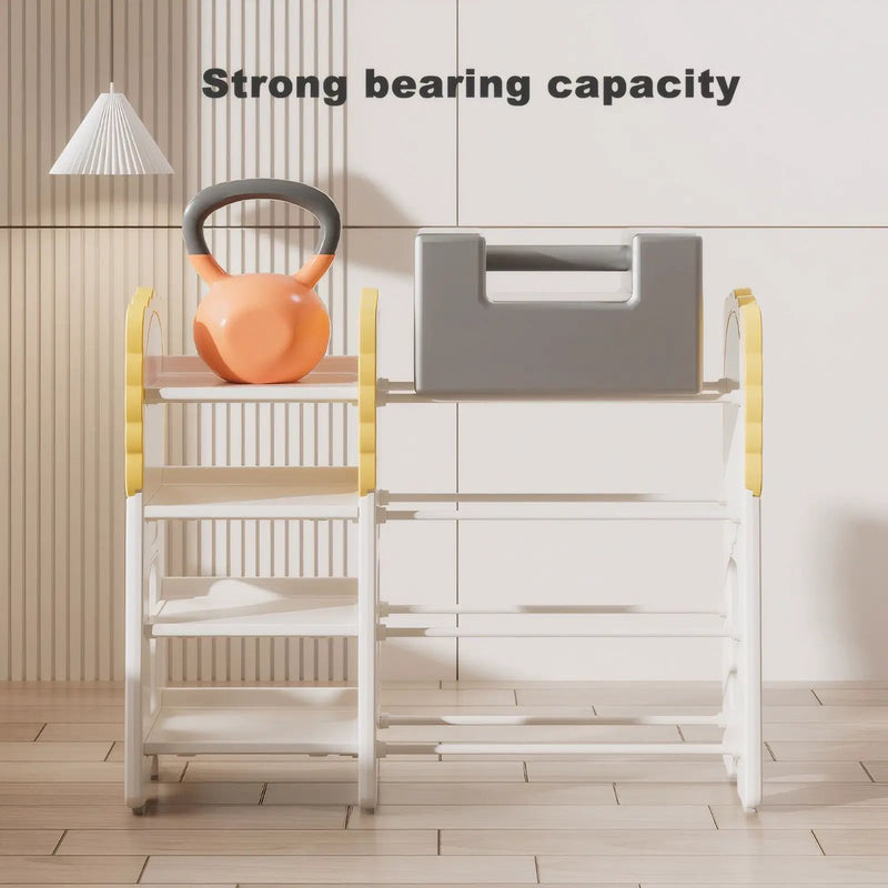 Kids Bookshelf And Toy Storage, 4 Tier Toy Organizers With 8 Removable Storage Bins, Kids Toy Storage Organizer For Study Room - Gray / White / Yellow by Unique Piece Furniture