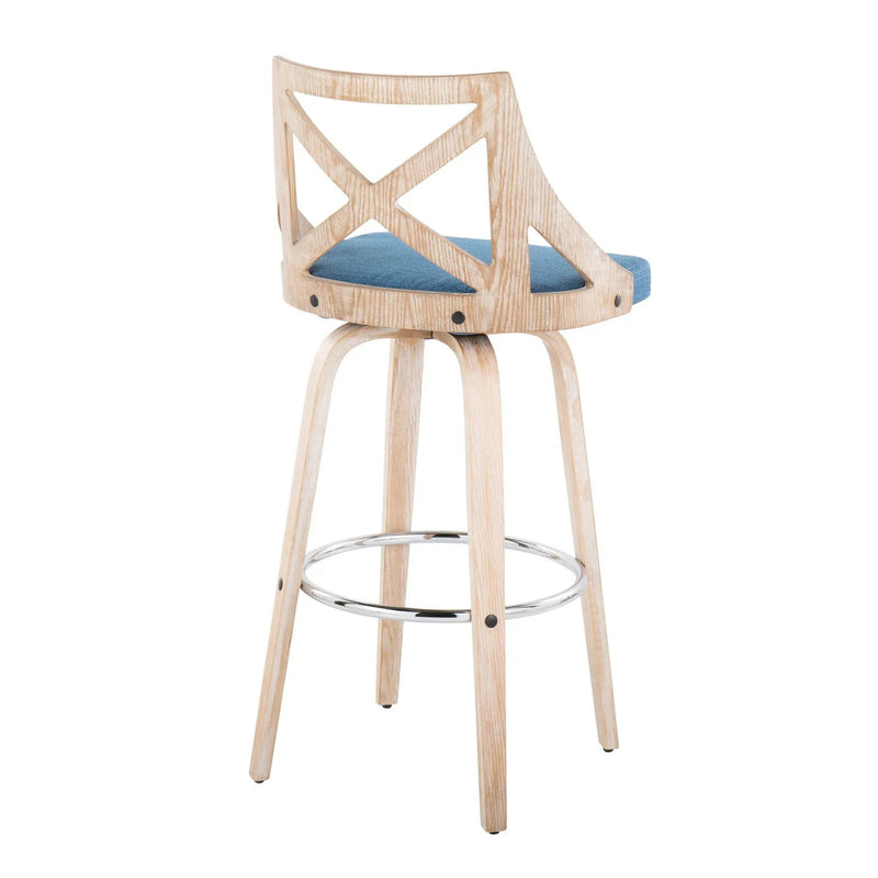Charlotte - Farmhouse Fixed Height Bar Stool With Swivel And Round Footrest (Set of 2) by HouseOfZazla