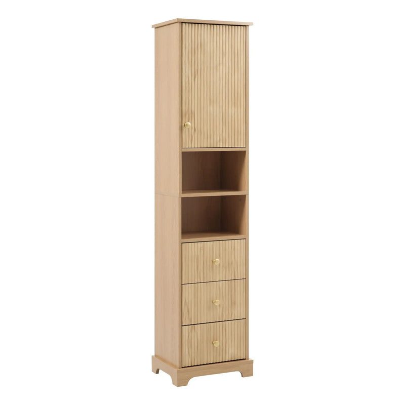 Tall Bathroom Cabinet With 1 Door, 3 Drawers, Open Storage - Wood by HouseOfZazla