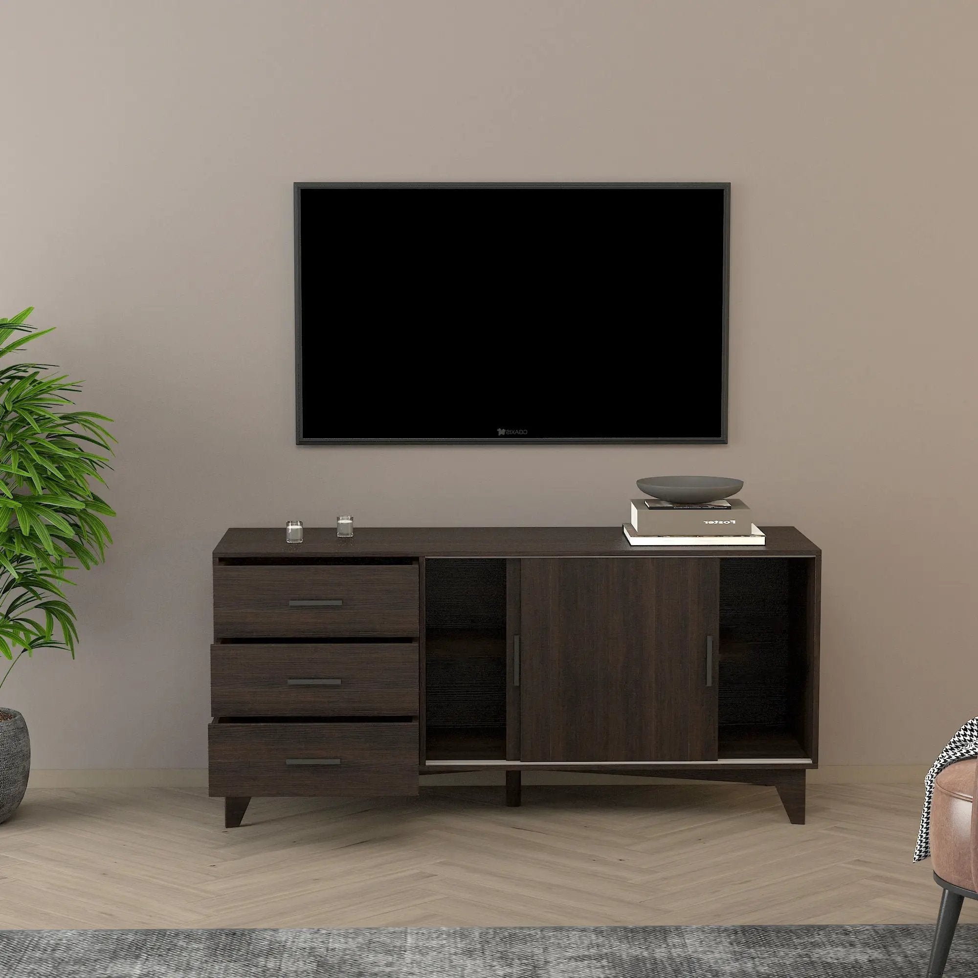 Parker - TV Stand With Sliding Doors And Drawers - Dark Brown by HouseOfZazla