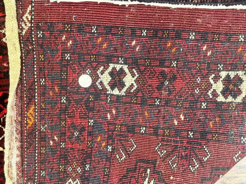 Antique Afghan Turkoman Mafrash Rug 3x5, Red, Hand Knotted, Wool, Tribal Collectible by Jewel Rugs