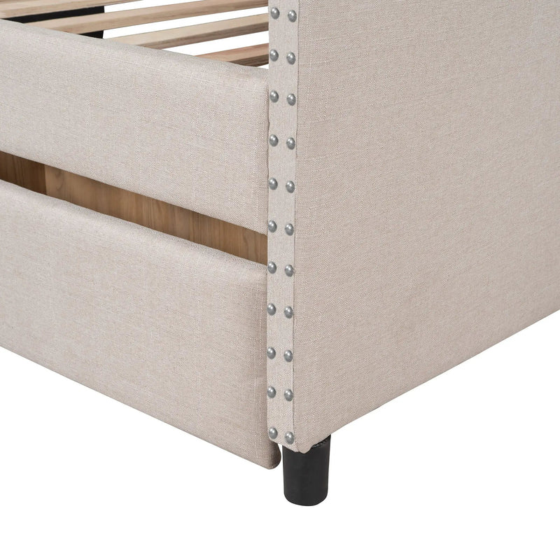 Upholstered Daybed With Two Drawers, Wood Slat Support by HouseOfZazla