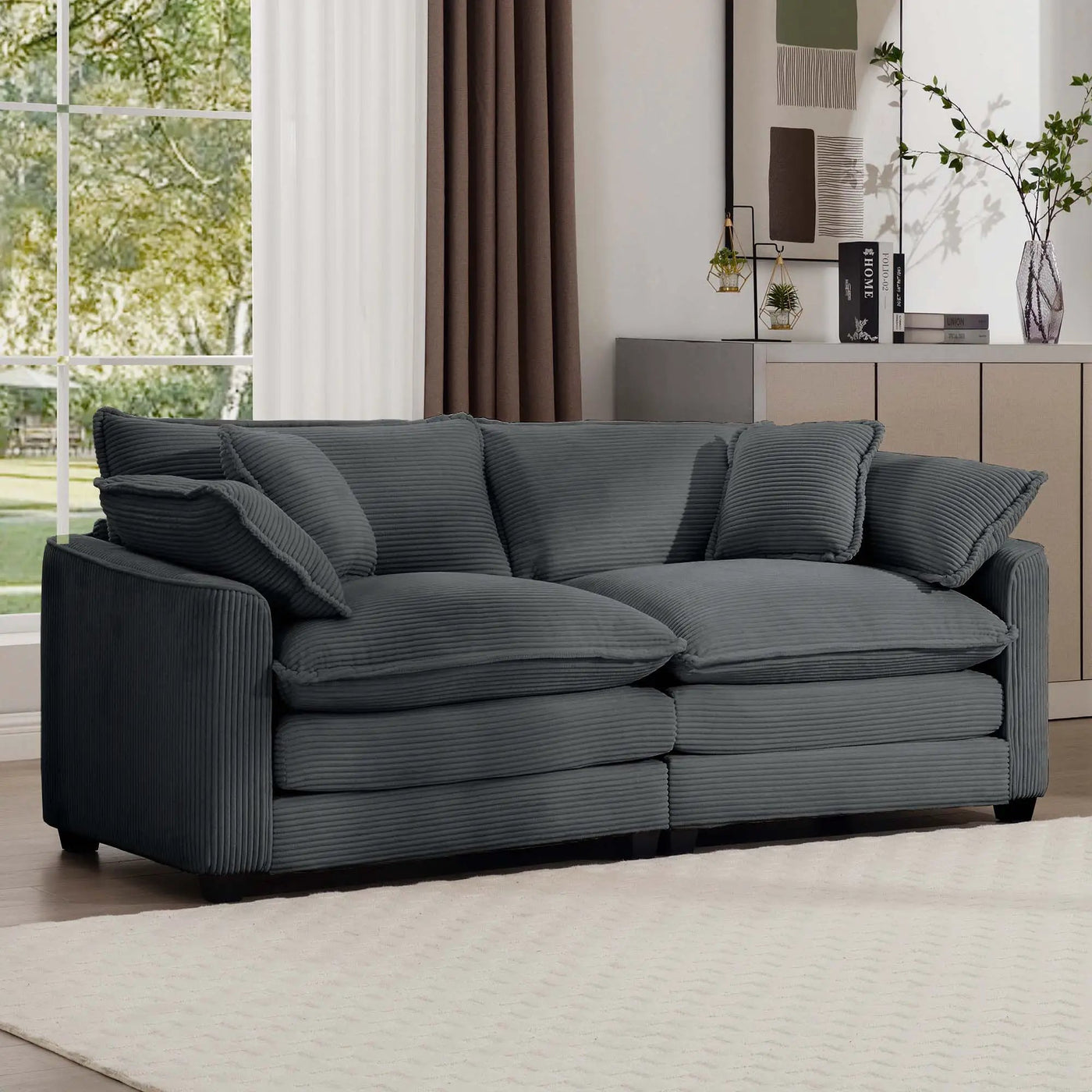 Modern 2 Seater With 4 Pillows, Upholstered Deep Seating Loveseat by Unique Piece Furniture