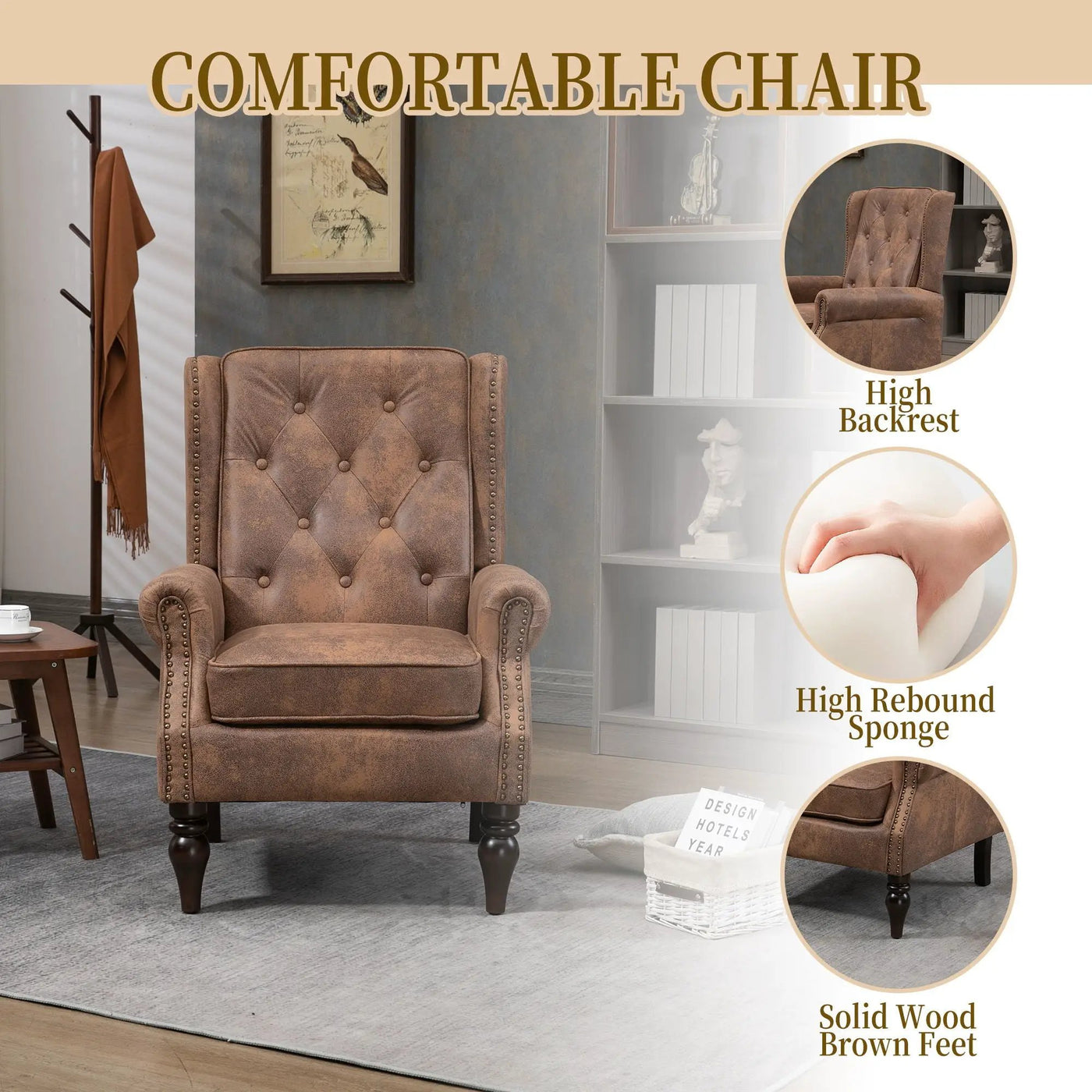 Modern Accent Armchair With Sturdy Wood Legs by Unique Piece Furniture