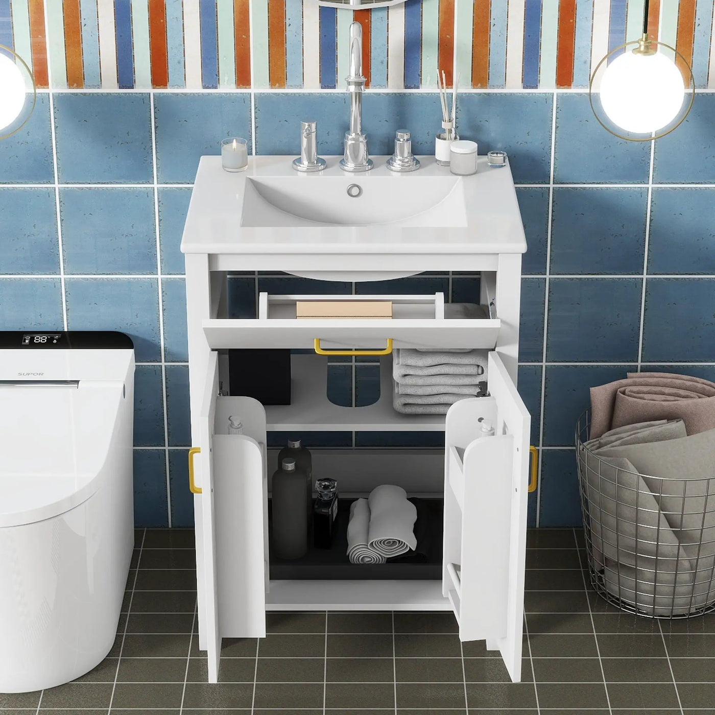 Bathroom Vanity Combo With Ceramic Sink, Luxurious Space-Saving Vanity, 2 Soft Close Doors by Unique Piece Furniture