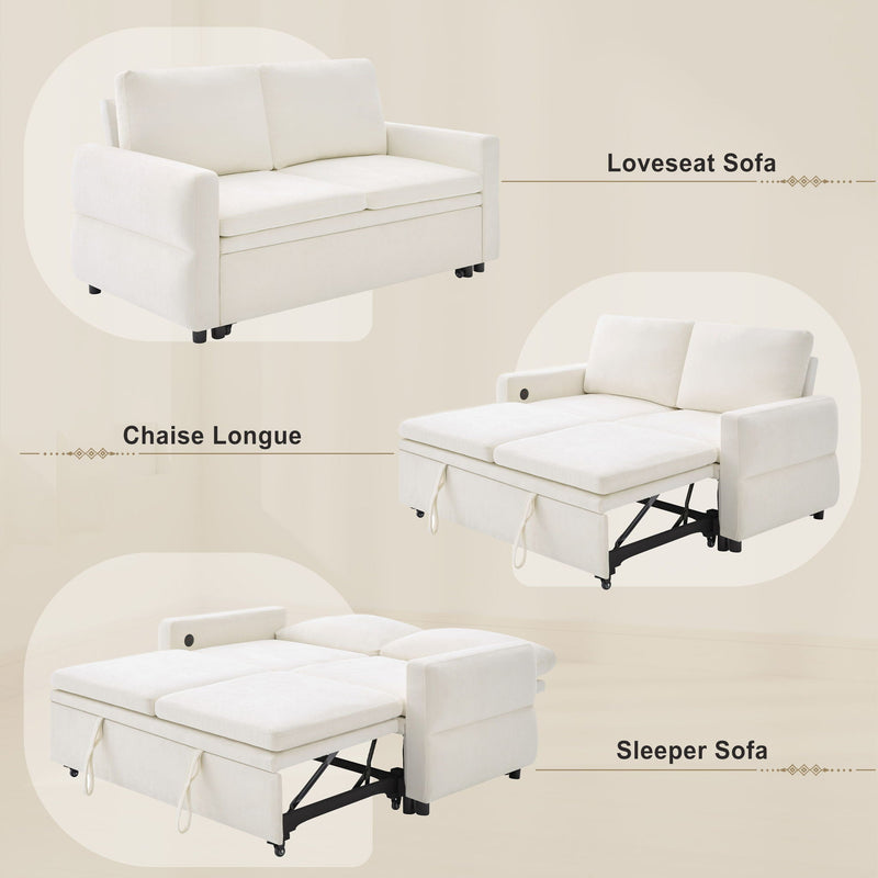 Convertible Sofa Bed Loveseat With Adjustable Backrest And USB Ports by HouseOfZazla