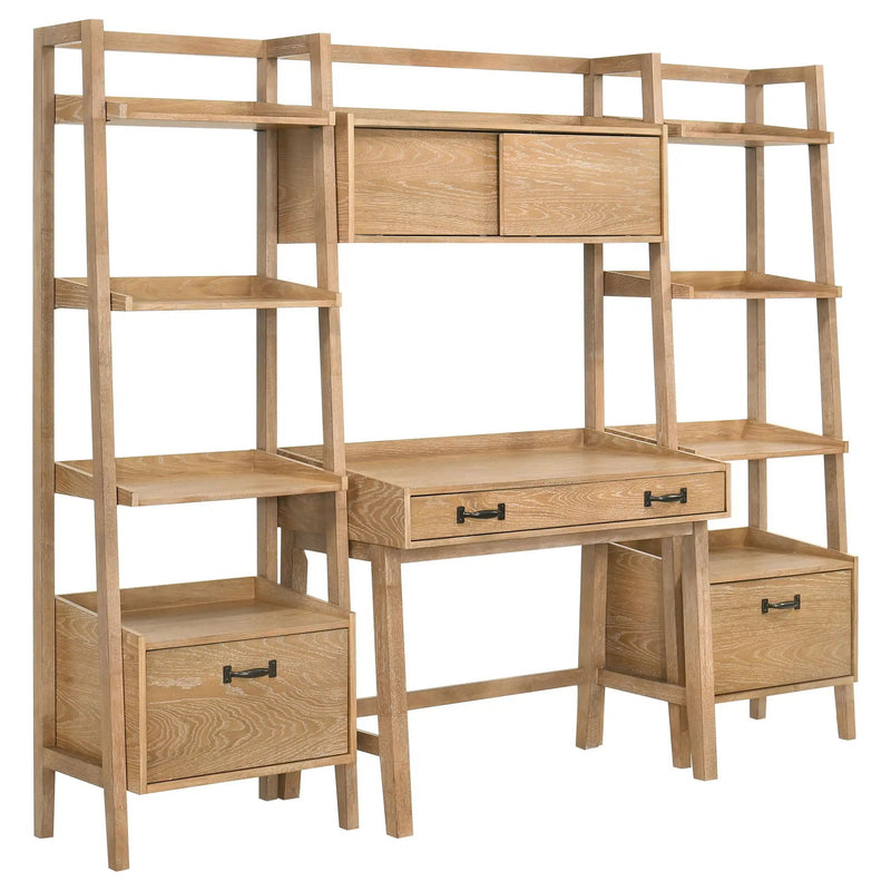 Fabian 4-piece Computer Desk and Bookshelf Set Distressed Light Brown by Unique Piece Furniture