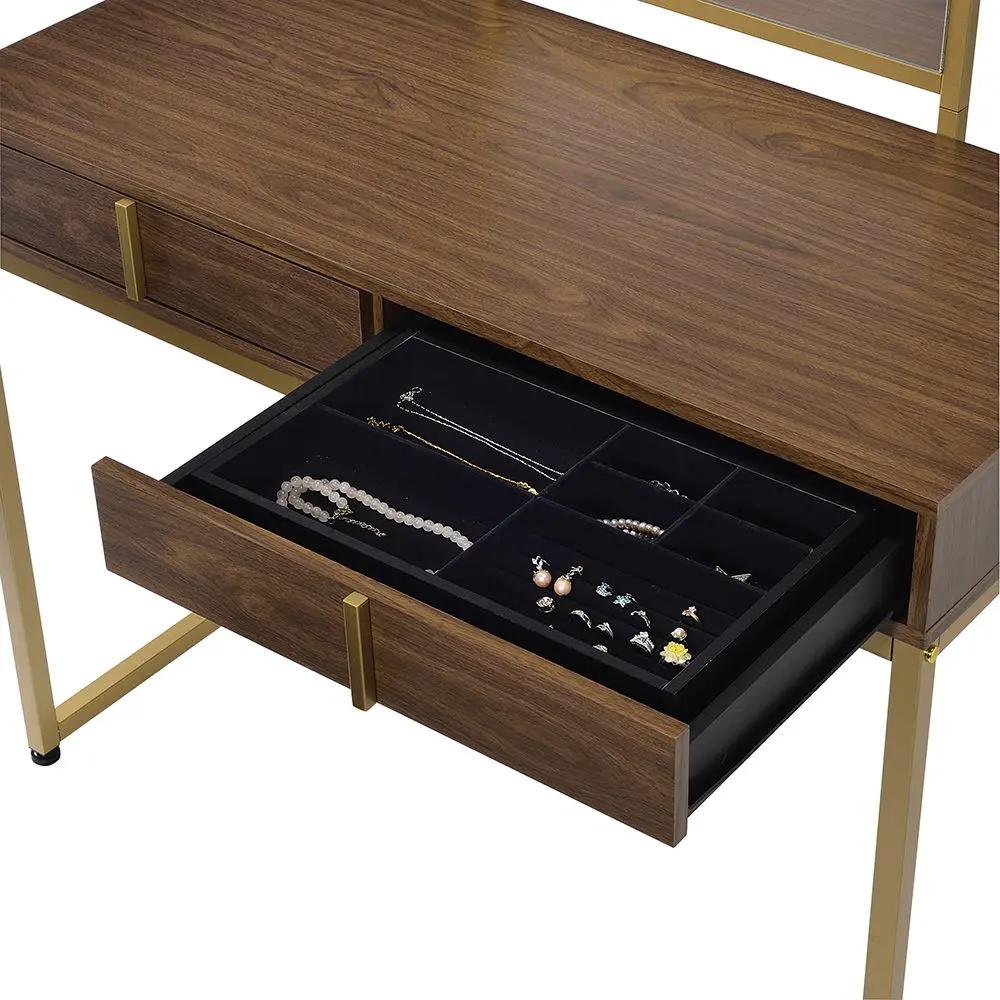 Coleen - 50" Vanity Desk With Mirror & Jewelry Tray - Walnut & Gold by Unique Piece Furniture