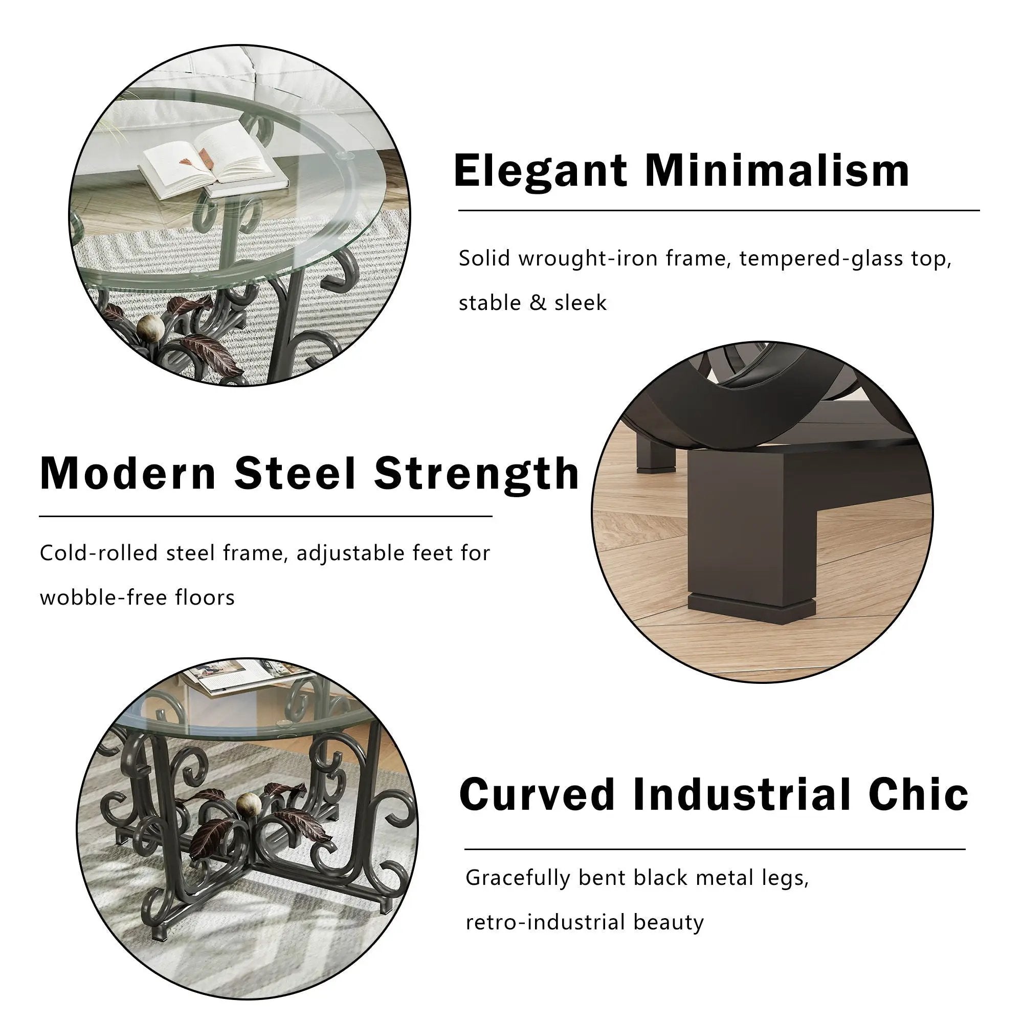 3 Piece Coffee Table Set With Tempered Glass Surface - Black by Unique Piece Furniture