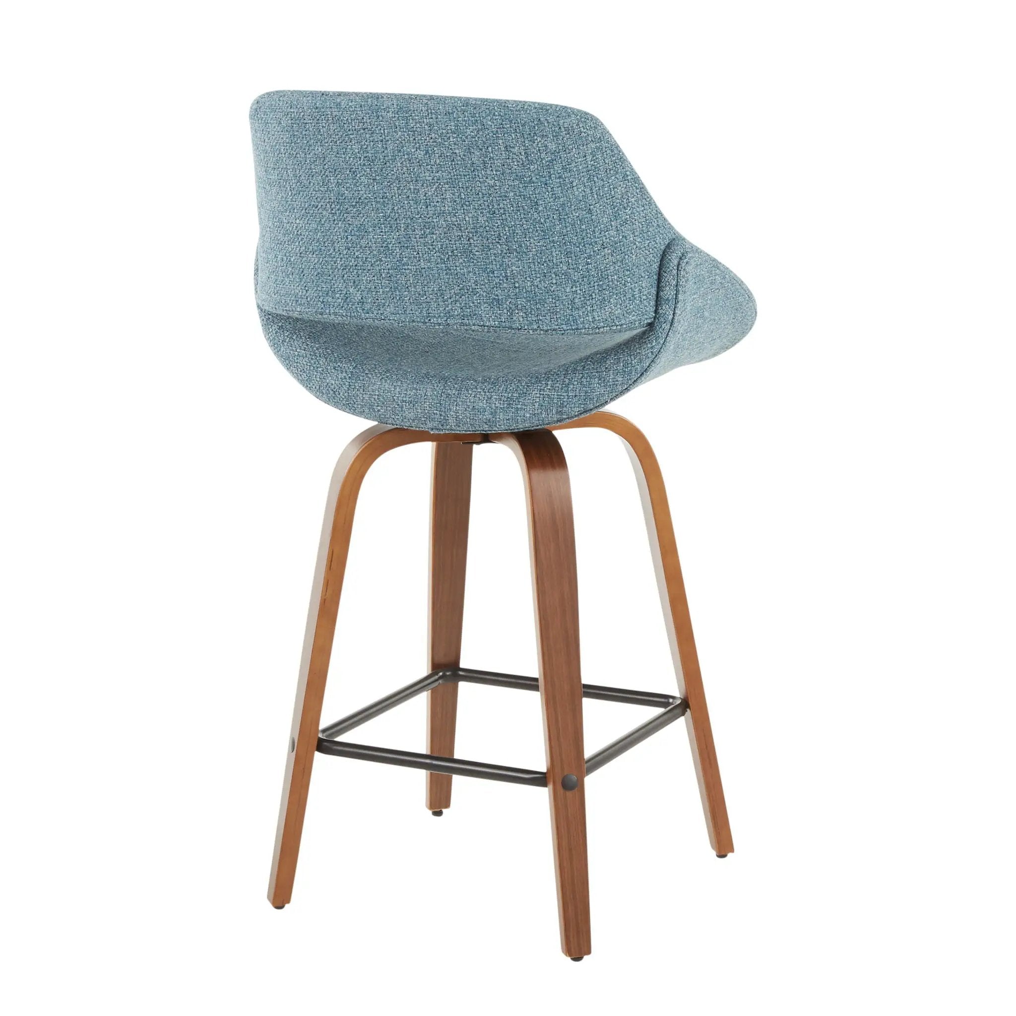 Fabrico - Mid-Century Modern Counter Stool (Set of 2) - Walnut / Blue by HouseOfZazla
