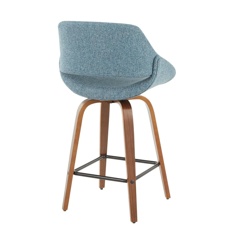 Fabrico - Mid-Century Modern Counter Stool (Set of 2) - Walnut / Blue by HouseOfZazla