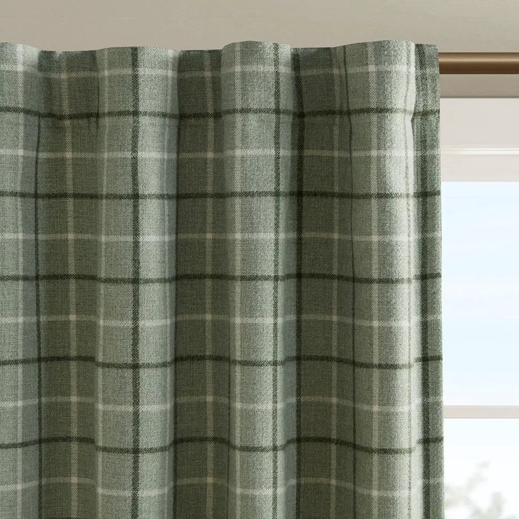 Plaid Rod Pocket and Back Tab Curtain Panel with Fleece Lining Green 50x84 by HouseOfZazla