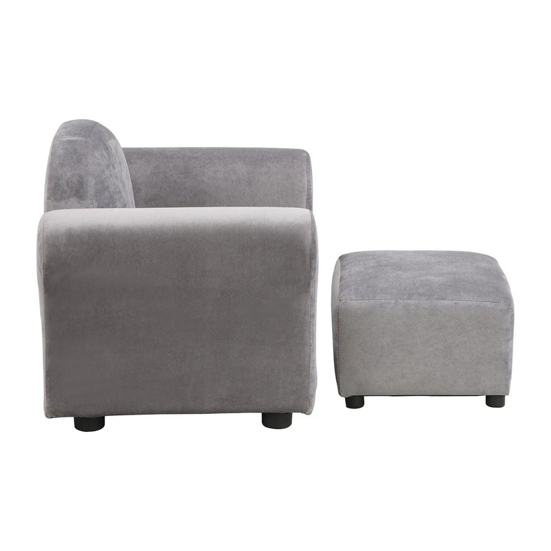 Kids Velvet Upholstered Chair With Ottoman For Comfortable Seating - Gray by HouseOfZazla
