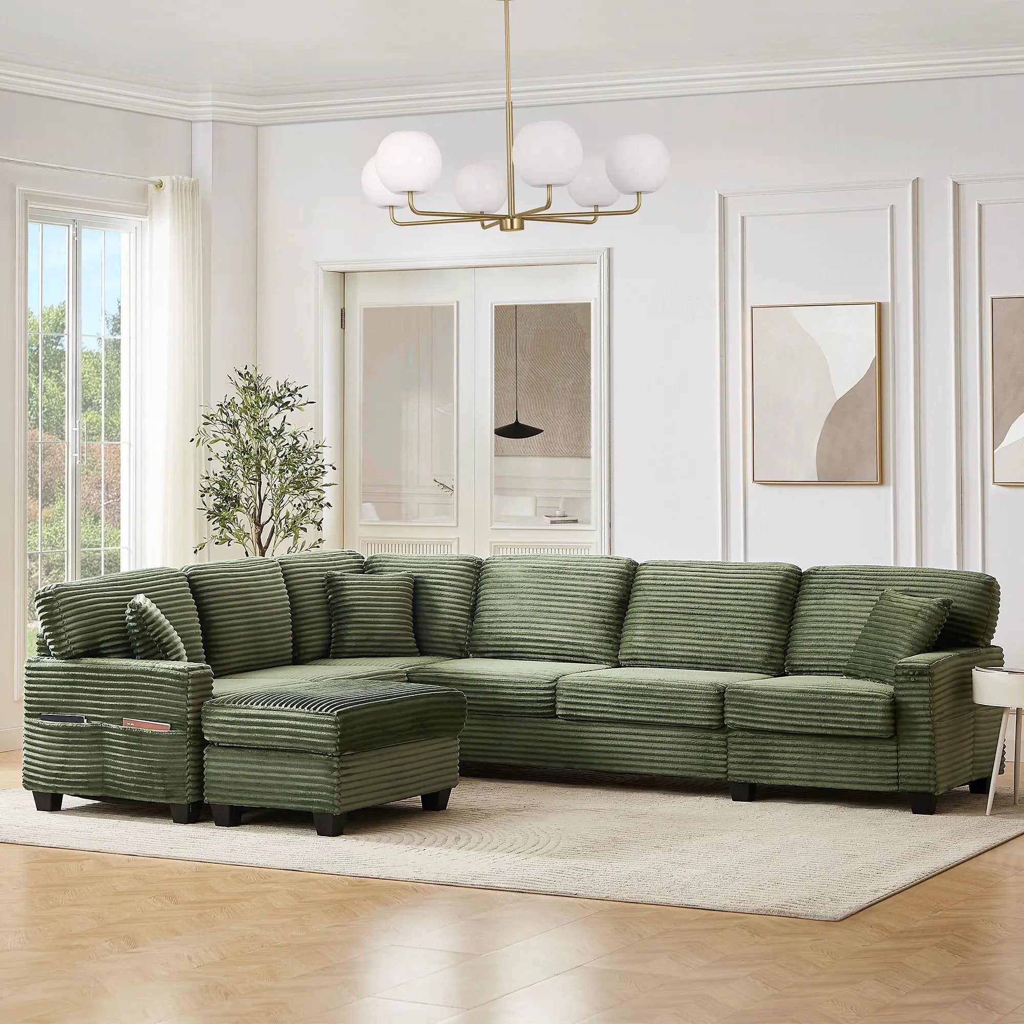 Upholstered U-Shaped Sectional Sofa With Movable Ottoman And Side Storage Pockets by Unique Piece Furniture