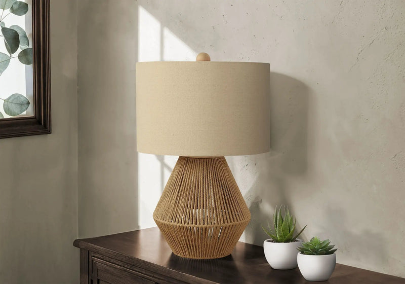 Transitional Rope Table Lamp with Beige Linen Shade by HouseOfZazla