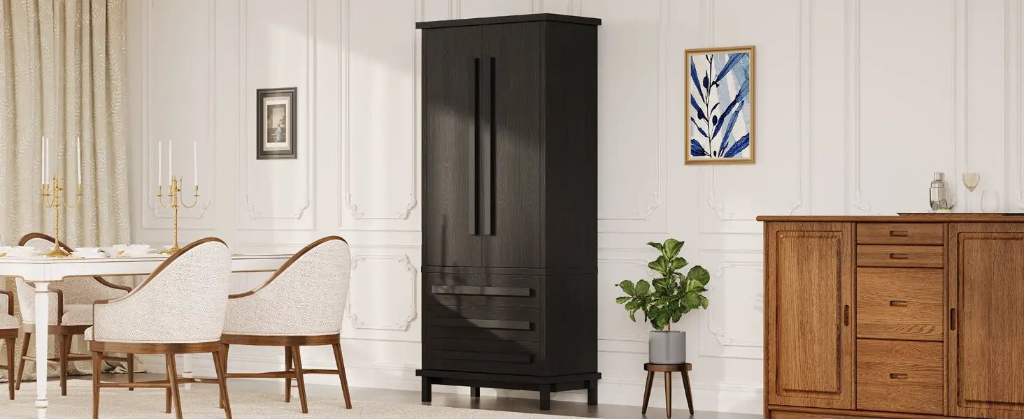 70" Kitchen Pantry Cabinet with 6 Door Shelves and 3 Drawers by HouseOfZazla