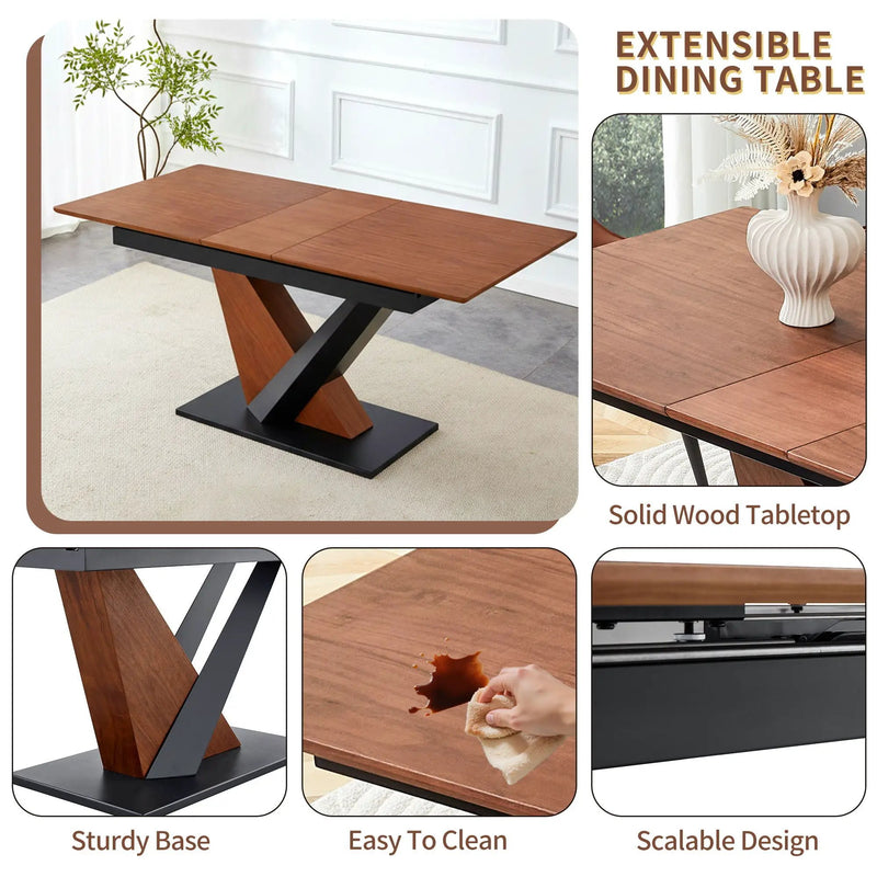 Dining Table, Scratch Resistant, Cross Geometric Legs For Kitchen & Dining Room - Dark Walnut by Unique Piece Furniture