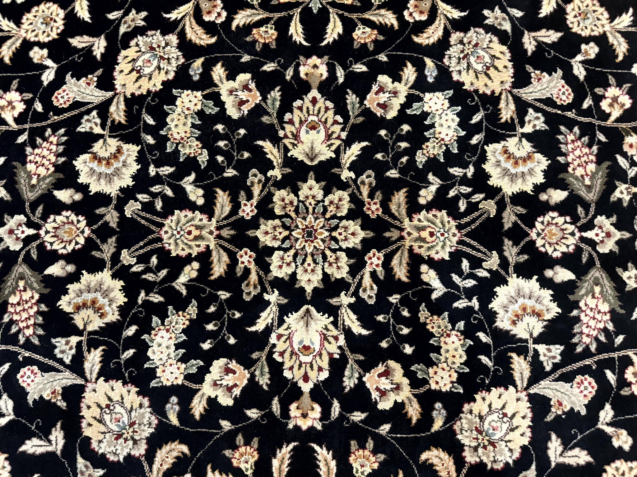Sino Persian Rug 9x12, Fine Elegant Oriental Carpet 200 KPSI, Black and Dark Red, Allover Floral by Jewel Rugs