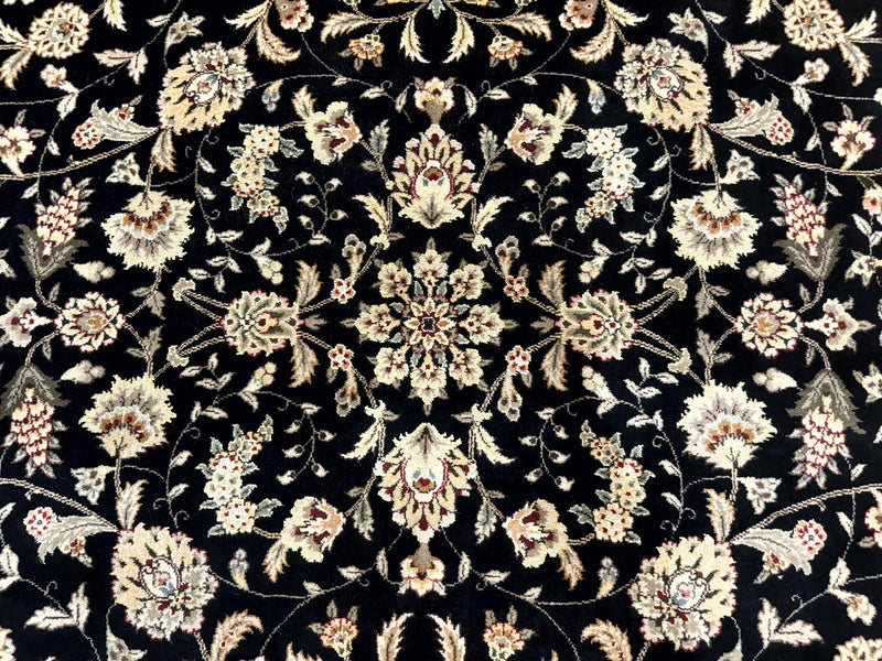 Sino Persian Rug 9x12, Fine Elegant Oriental Carpet 200 KPSI, Black and Dark Red, Allover Floral by Jewel Rugs