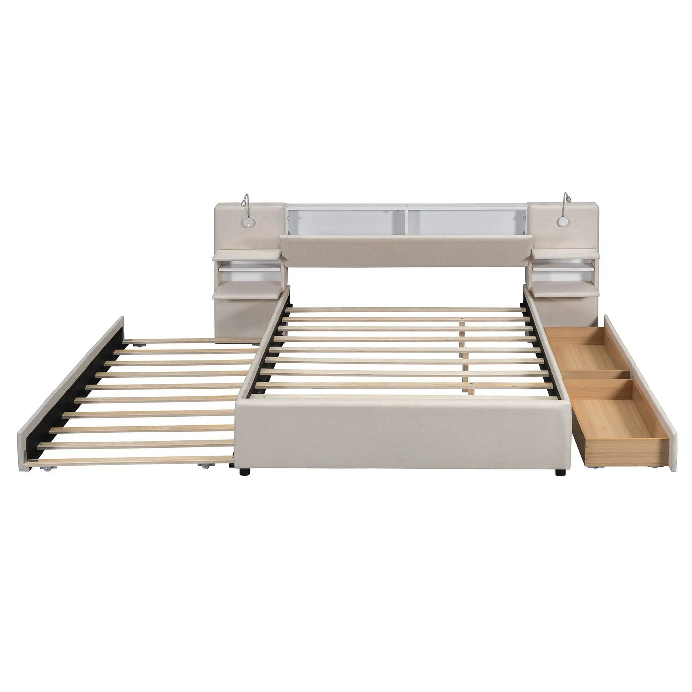 Upholstered Platform Bed With Reading Lights, Drawers, Trundle And Shelves by Unique Piece Furniture