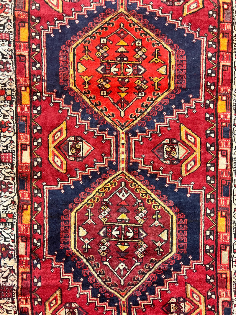 Persian Heriz Runner Rug 3.7 x 11, Persian Tribal Runner, Handmade Wool, Medallions, Geometric, Red, Antique Vintage Hand Knotted Rug by Jewel Rugs