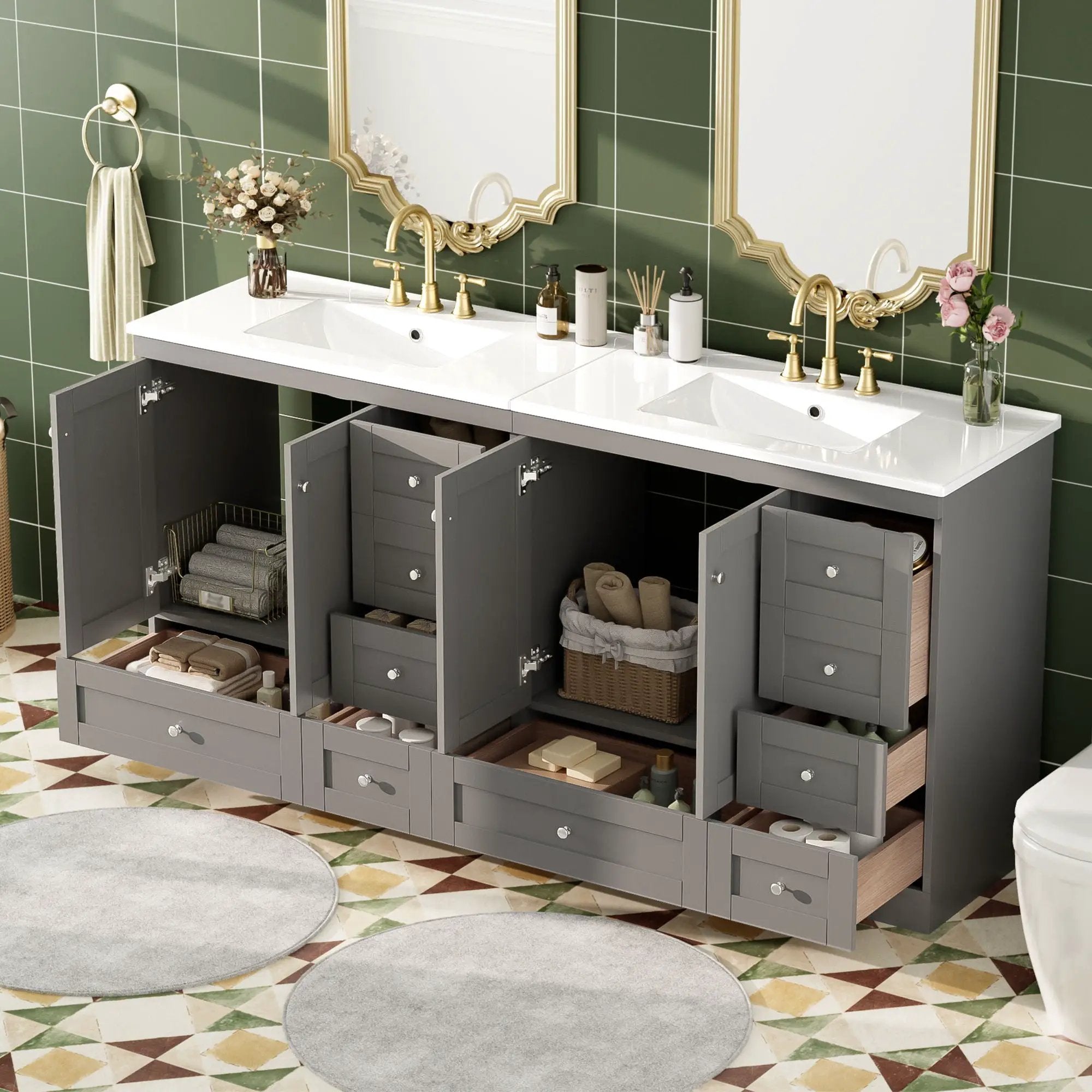 Shaker Free Standing Bathroom Vanity Cabinet & Sink, Soft Close Drawers, Soft Close Doors by Unique Piece Furniture