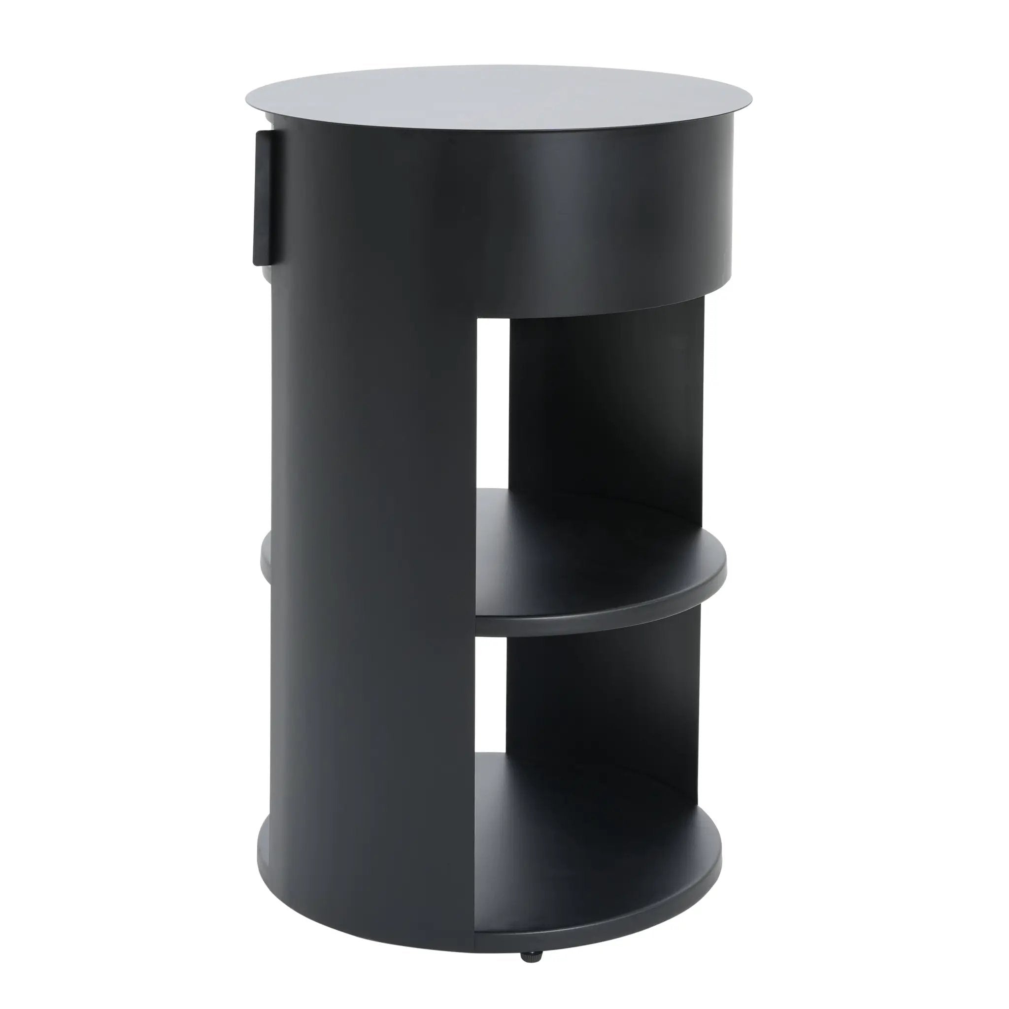 Indoor 3-Tier Metal Round Side Table with Sliding Door Cabinet by HouseOfZazla