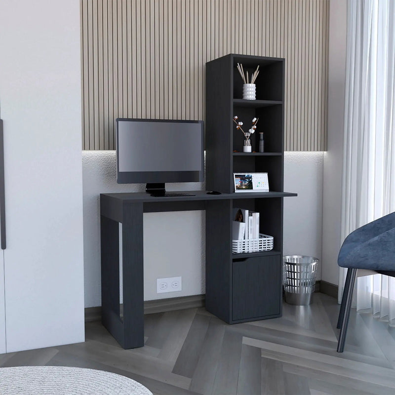 Writing Desk With Bookcase And Cabinet - Black by Unique Piece Furniture