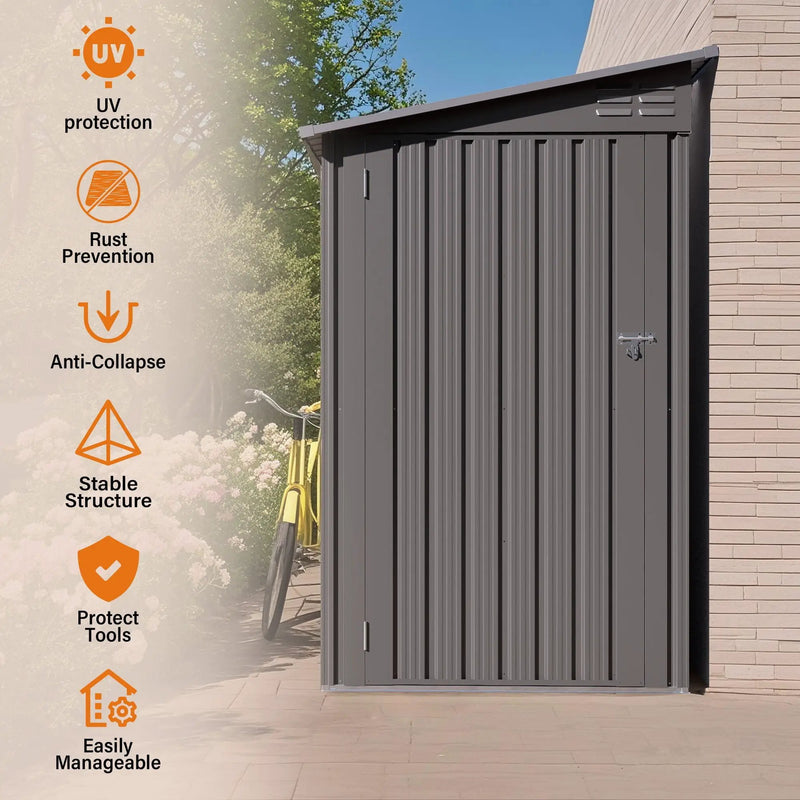 Lean To Shed With Windows, Tool House With Sloping Roof With 2 Vents And 1 Side Open Door For Backyard - Gray by HouseOfZazla
