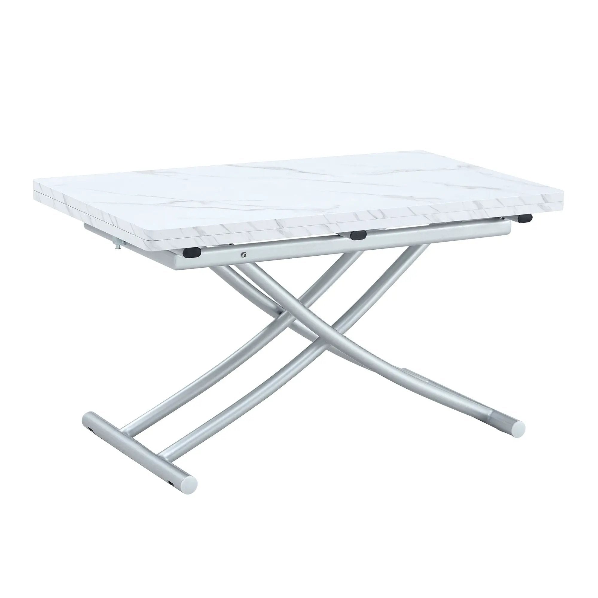 Modern Minimalist Multifunctional Lift Table With Metal Legs - White / Silver by HouseOfZazla