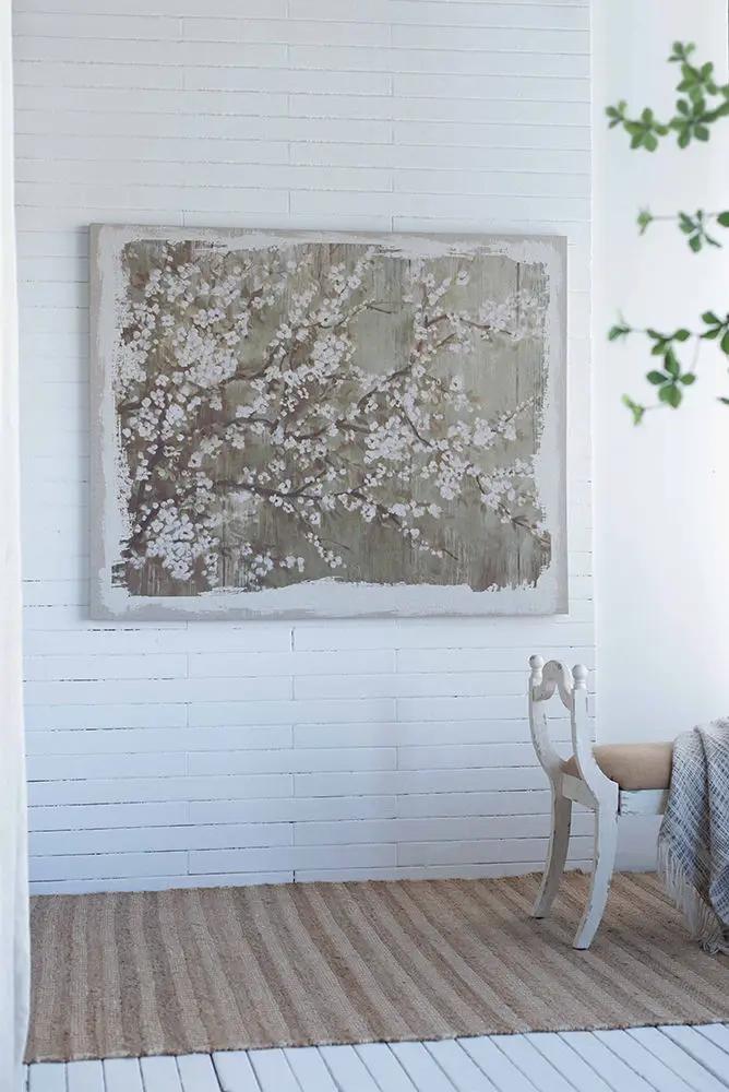 Large Cherry Blossom Canvas Art Print, Home Decor Accent Piece - Gray / White Matte by HouseOfZazla