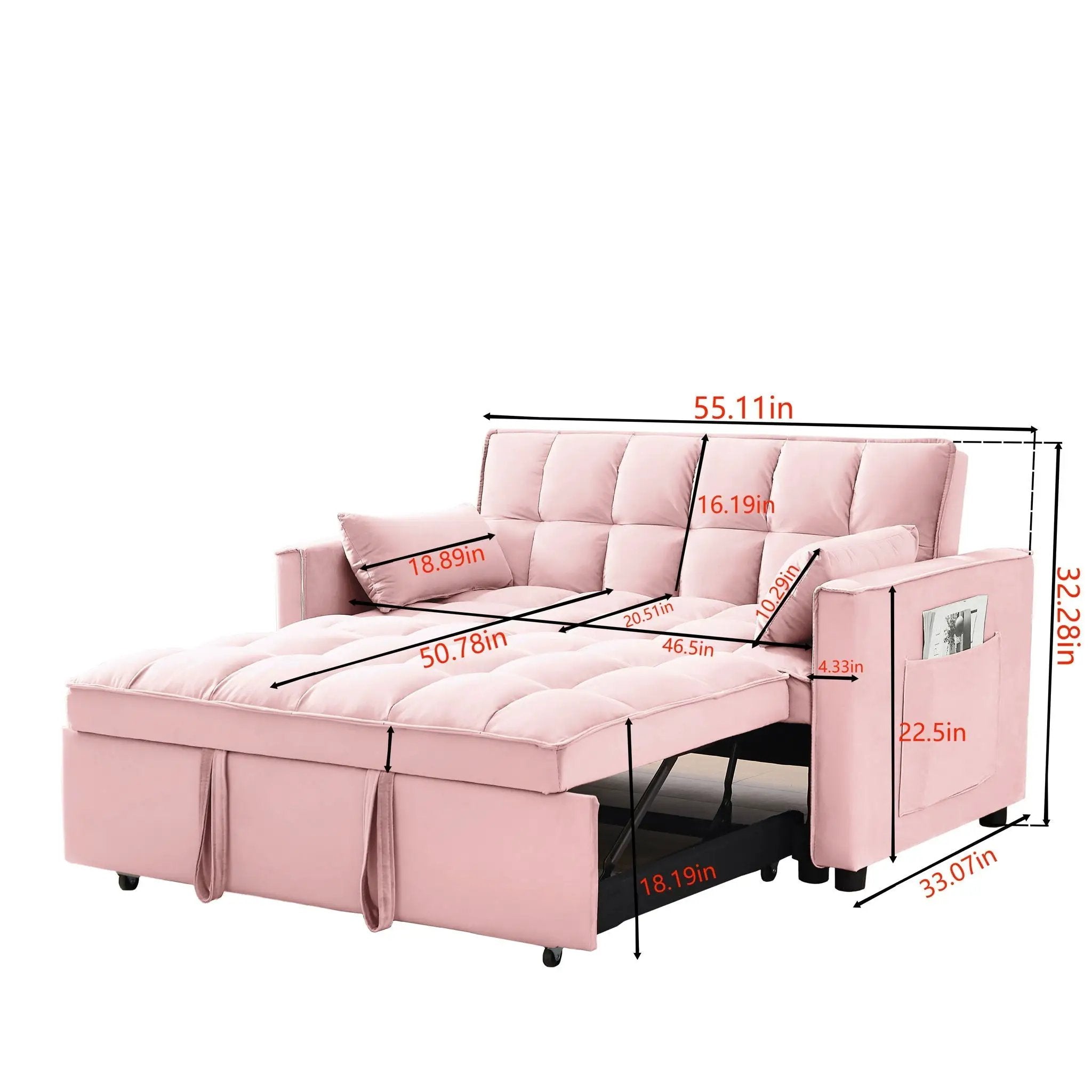 Modern Convertible Loveseat Futon Sofa With Pullout Bed, Reclining Backrest by HouseOfZazla