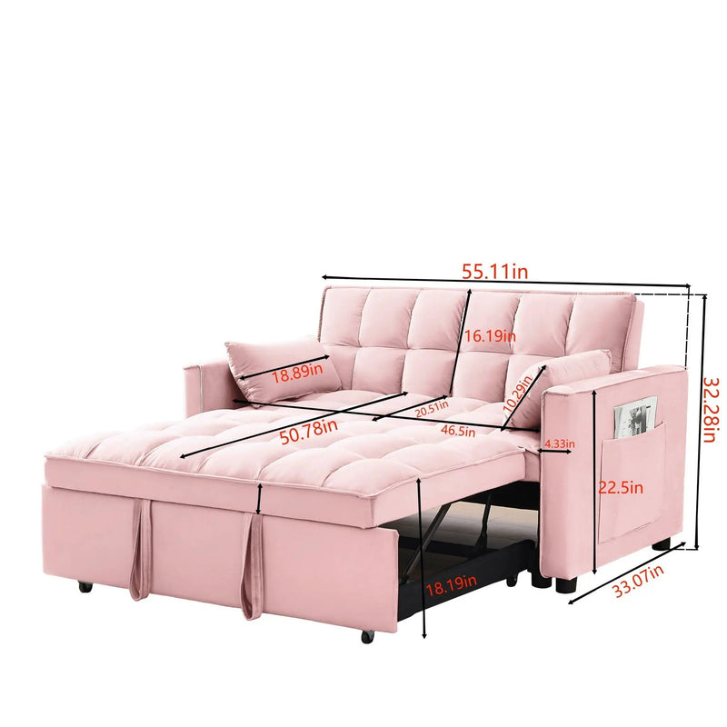 Modern Convertible Loveseat Futon Sofa With Pullout Bed, Reclining Backrest by HouseOfZazla