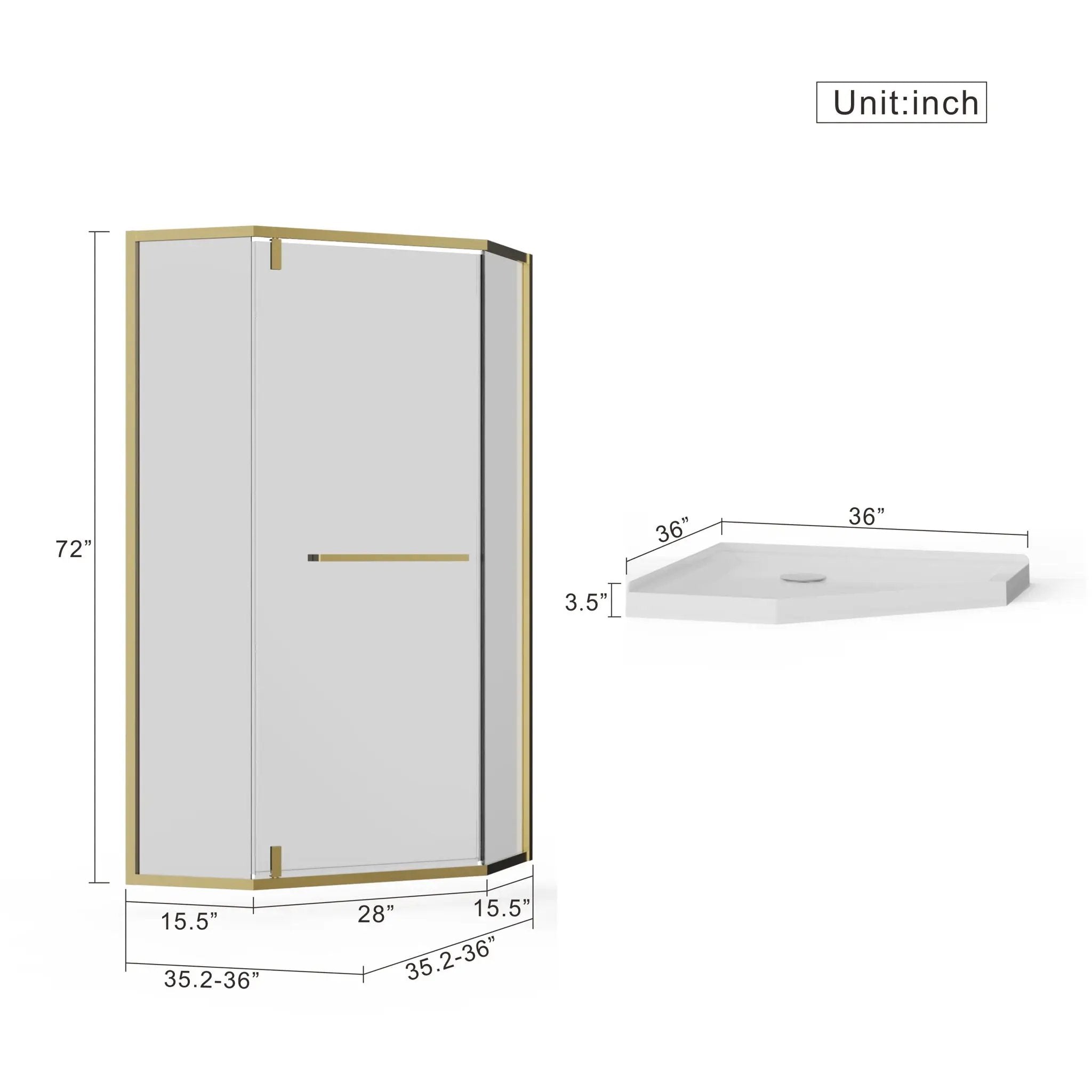 Goodyo - Neo-Angle Frameless Shower Door Corner Enclosure With Acrylic Shower Base Combo, Pivot Shower Door by HouseOfZazla