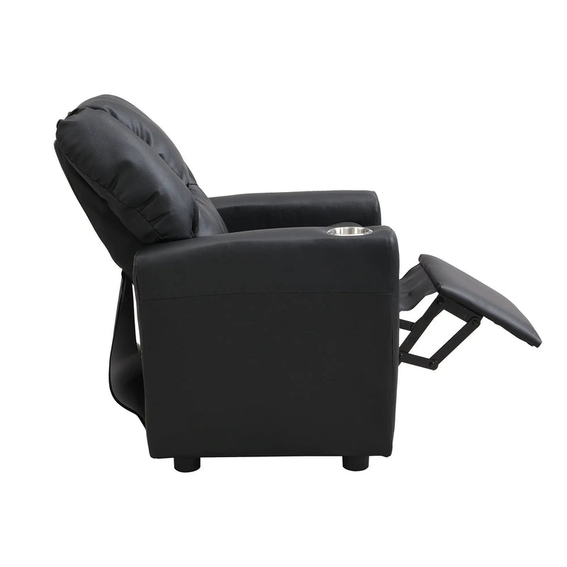 Sally Deluxe Kids Recliner Chair With Cup Holder - Black by HouseOfZazla