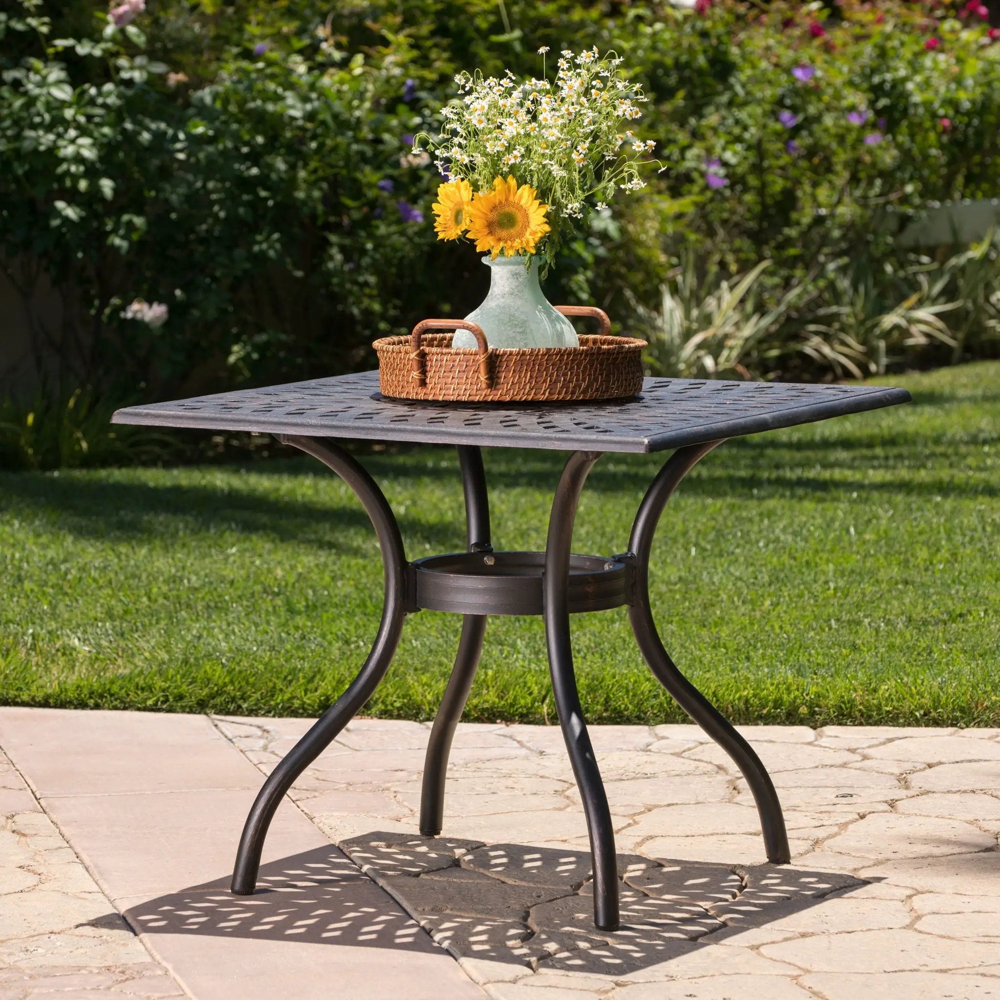 Enchantia Outdoor Square Dining Table with Weave Tabletop and Flared Legs - Copper by HouseOfZazla