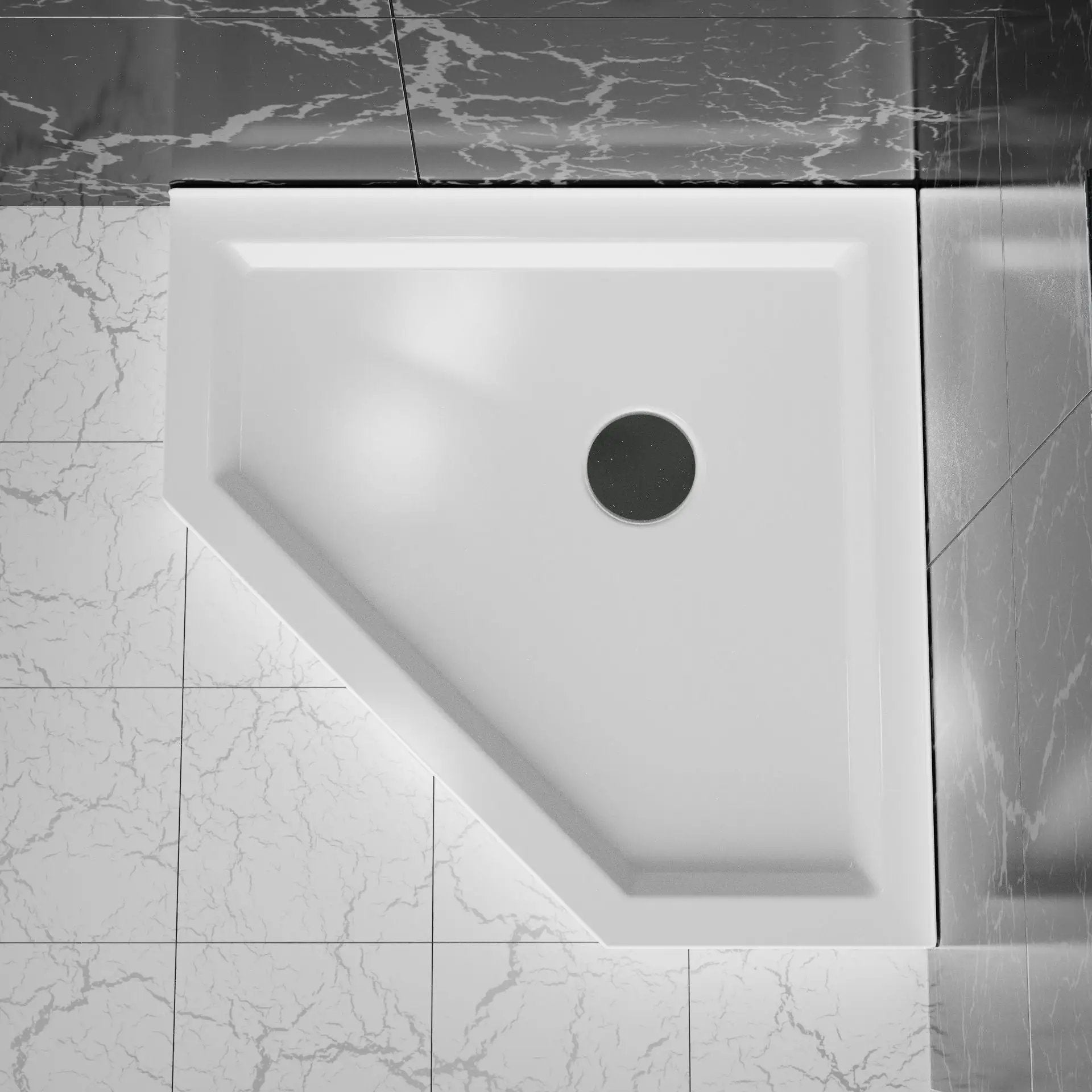 Neo Angle Corner Drain Shower Base - White by HouseOfZazla