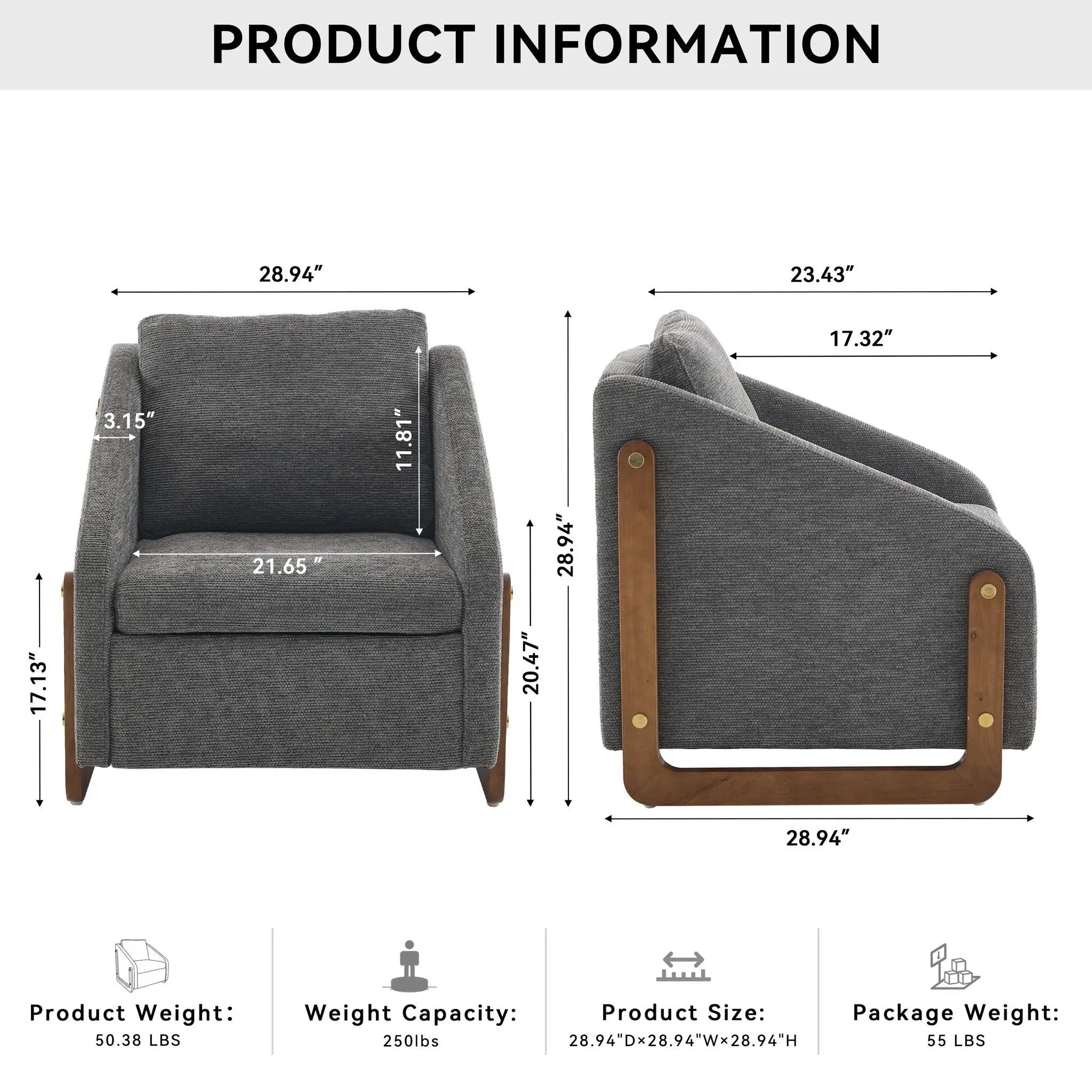 Modern Upholstered Armchair With Wooden Side Frame by Unique Piece Furniture