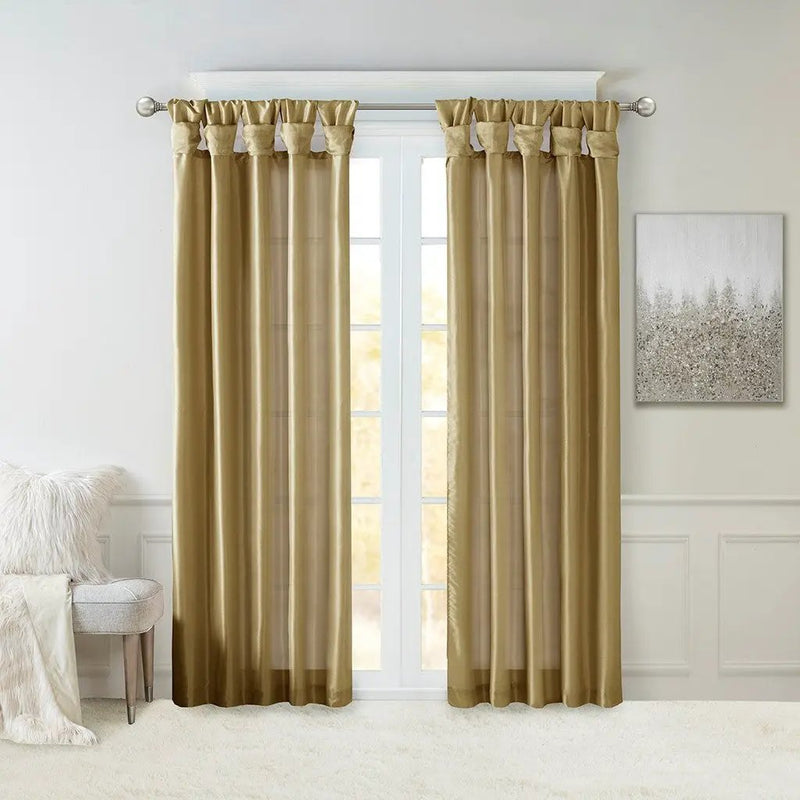 Twist Tab Lined Window Curtain Panel Bronze 50x84 by HouseOfZazla